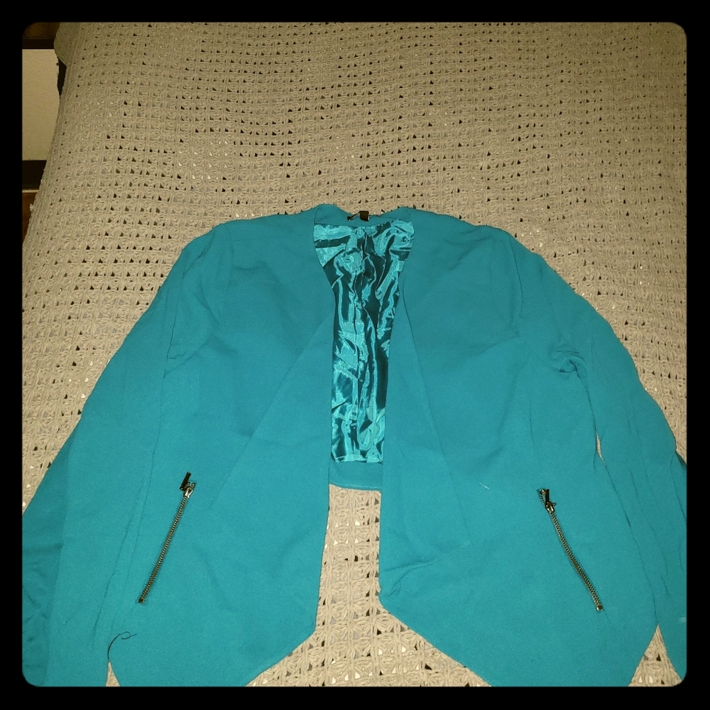 Teal cropped blazer